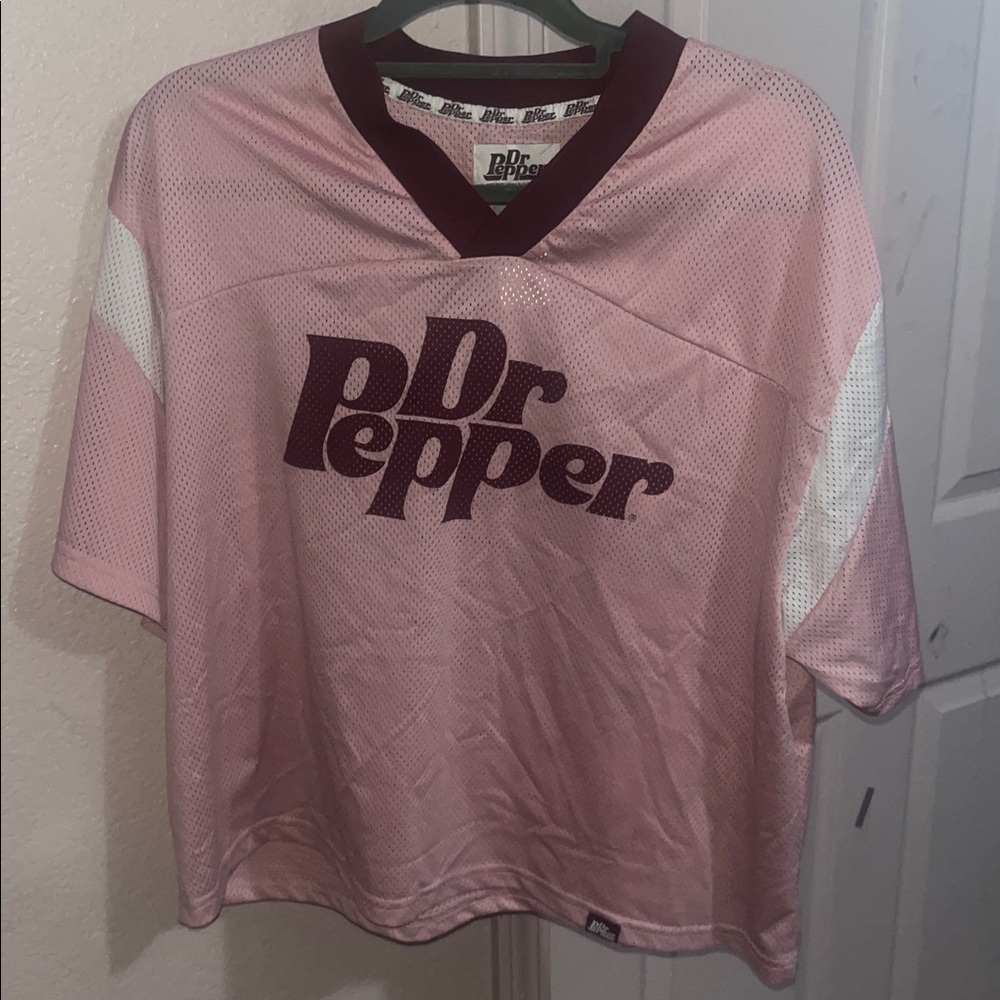 Dr Pepper Logo Mesh Tee in Pink and White and Maroon